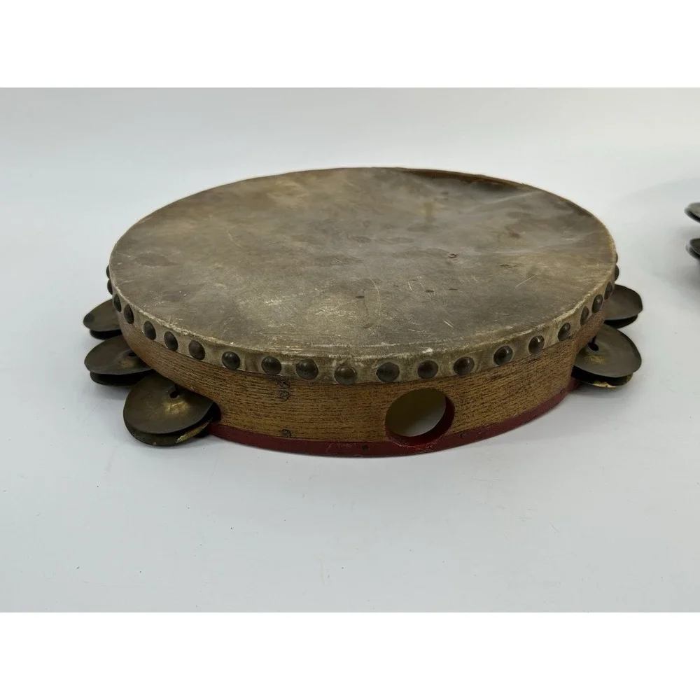 Vintage Rawhide Tambourine Lot Of 3 Calf Skin Head